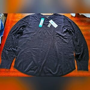 Lety & Me NEW black large lace sleeve sweater